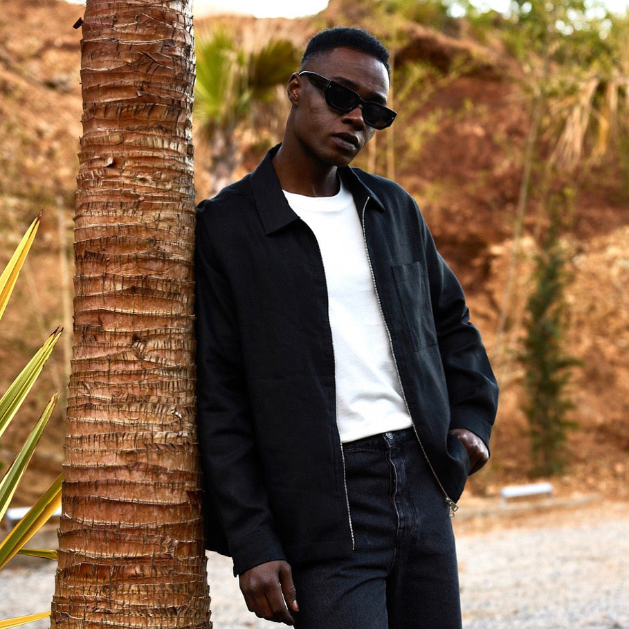 Black Linen Zip Jacket