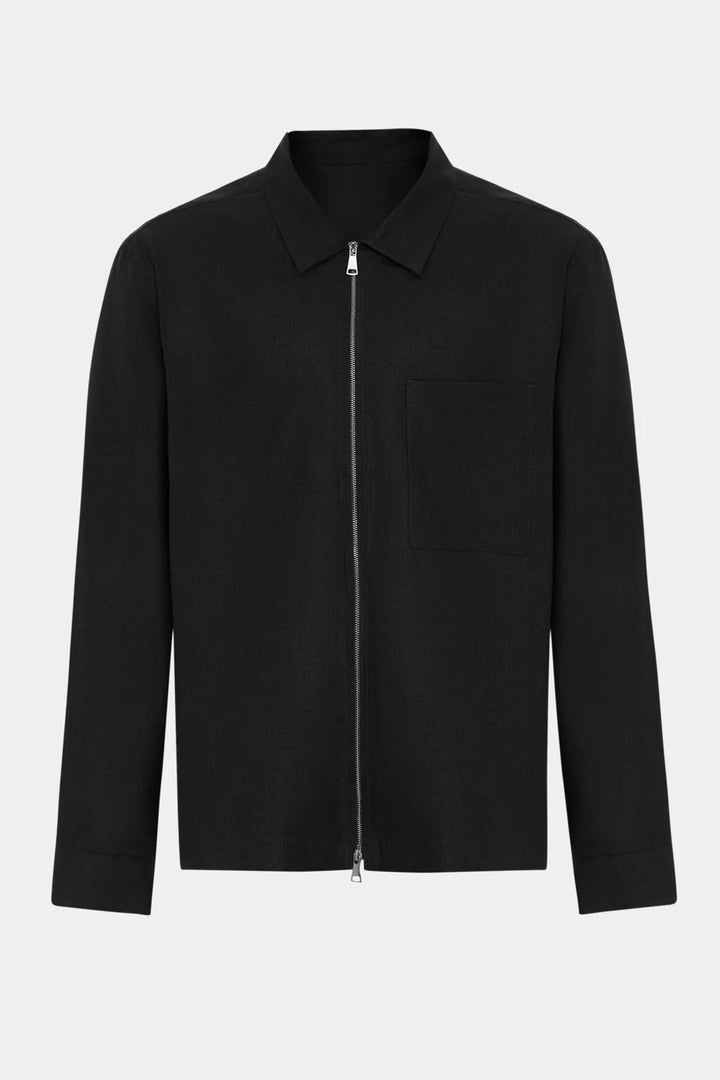 Black Linen Zip Jacket