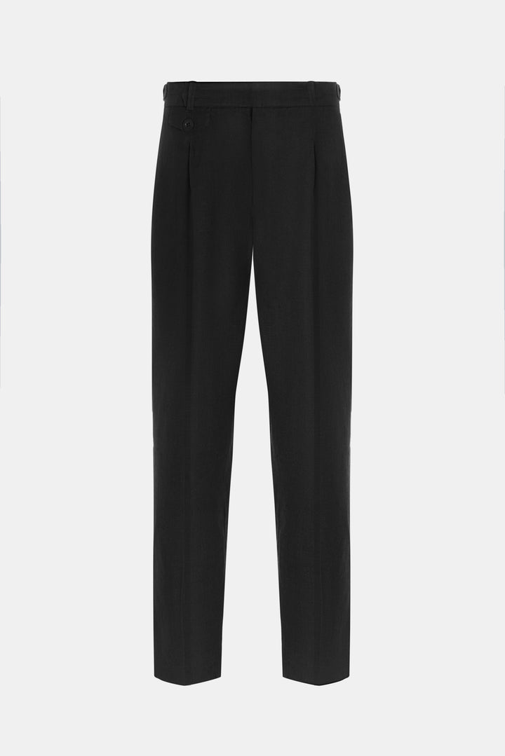 Black Linen Slim Straight Trouser