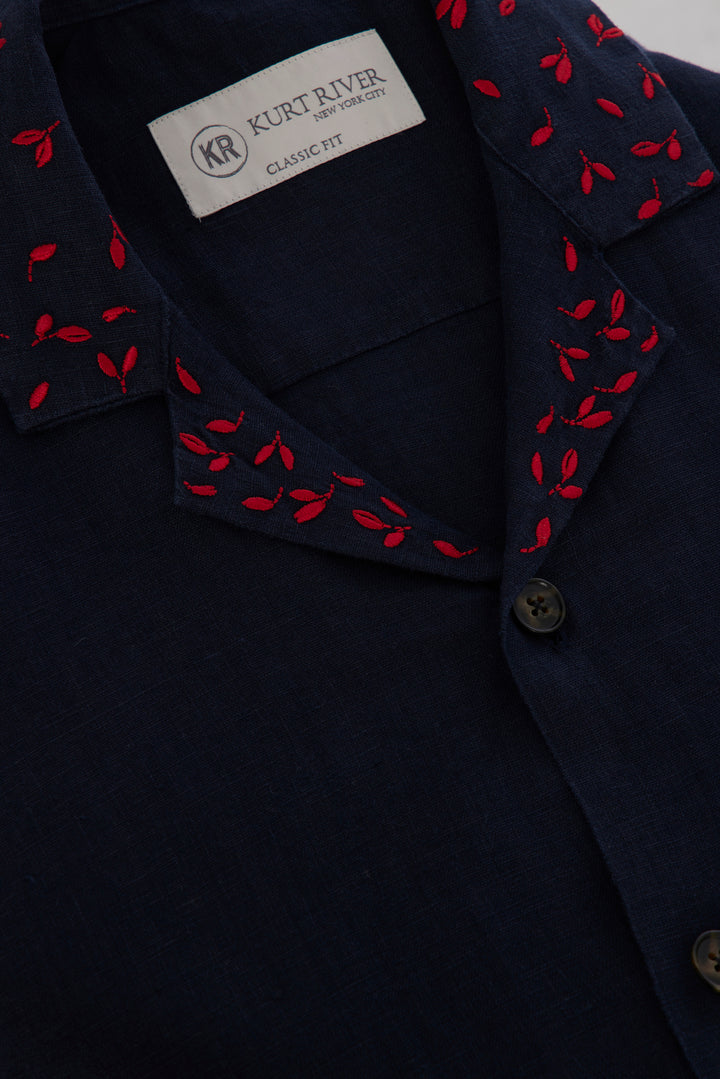 Navy Short Sleeve Linen Shirt
