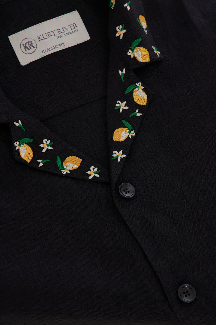 Black Short Sleeve Linen Shirt