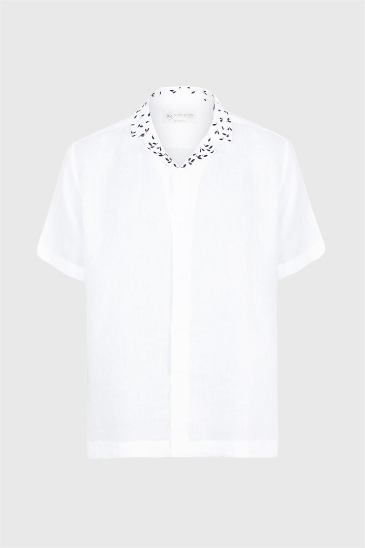 White Short Sleeve Linen Shirt