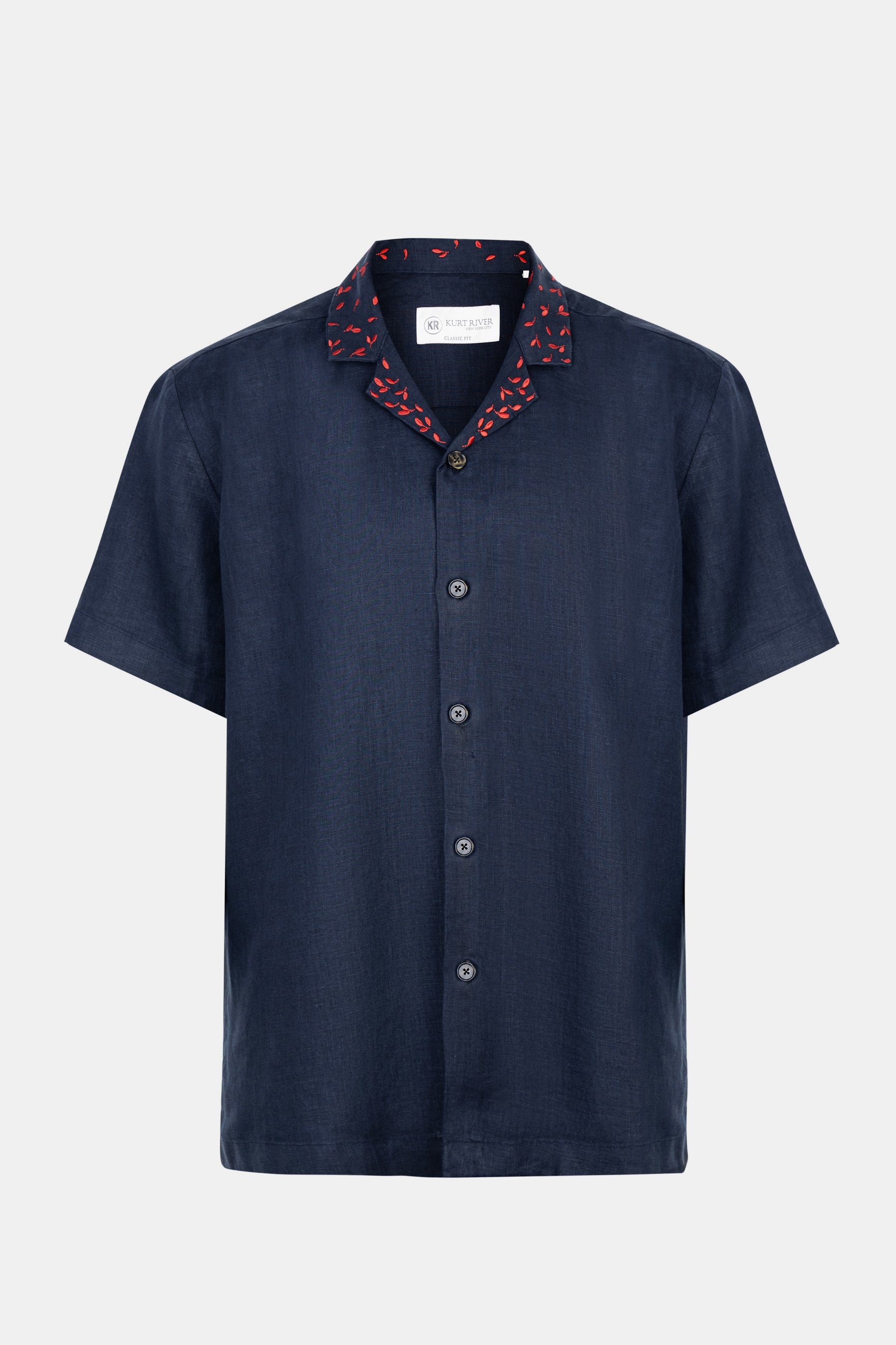 Navy Short Sleeve Linen Shirt