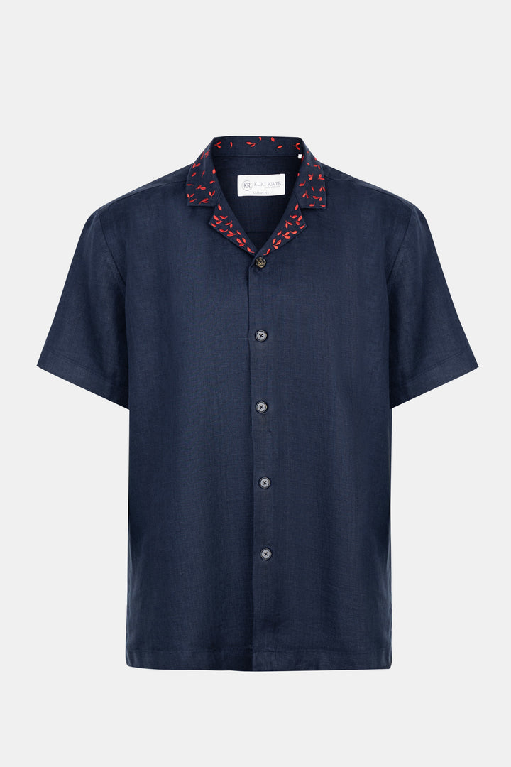 Navy Short Sleeve Linen Shirt
