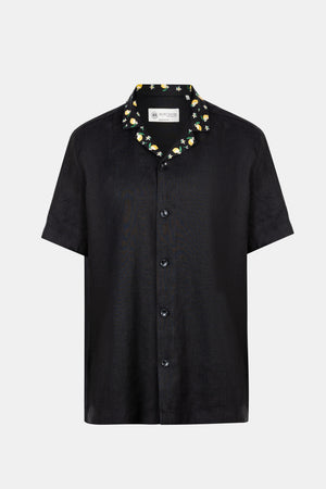 Black Short Sleeve Linen Shirt