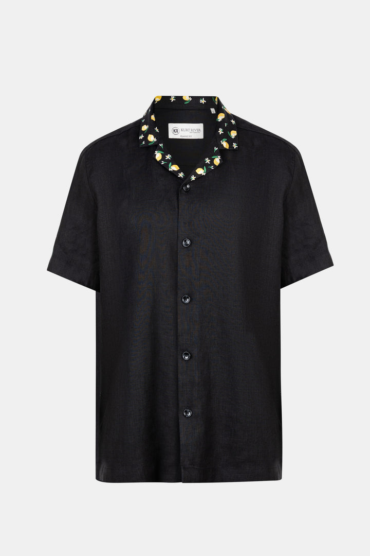 Black Short Sleeve Linen Shirt