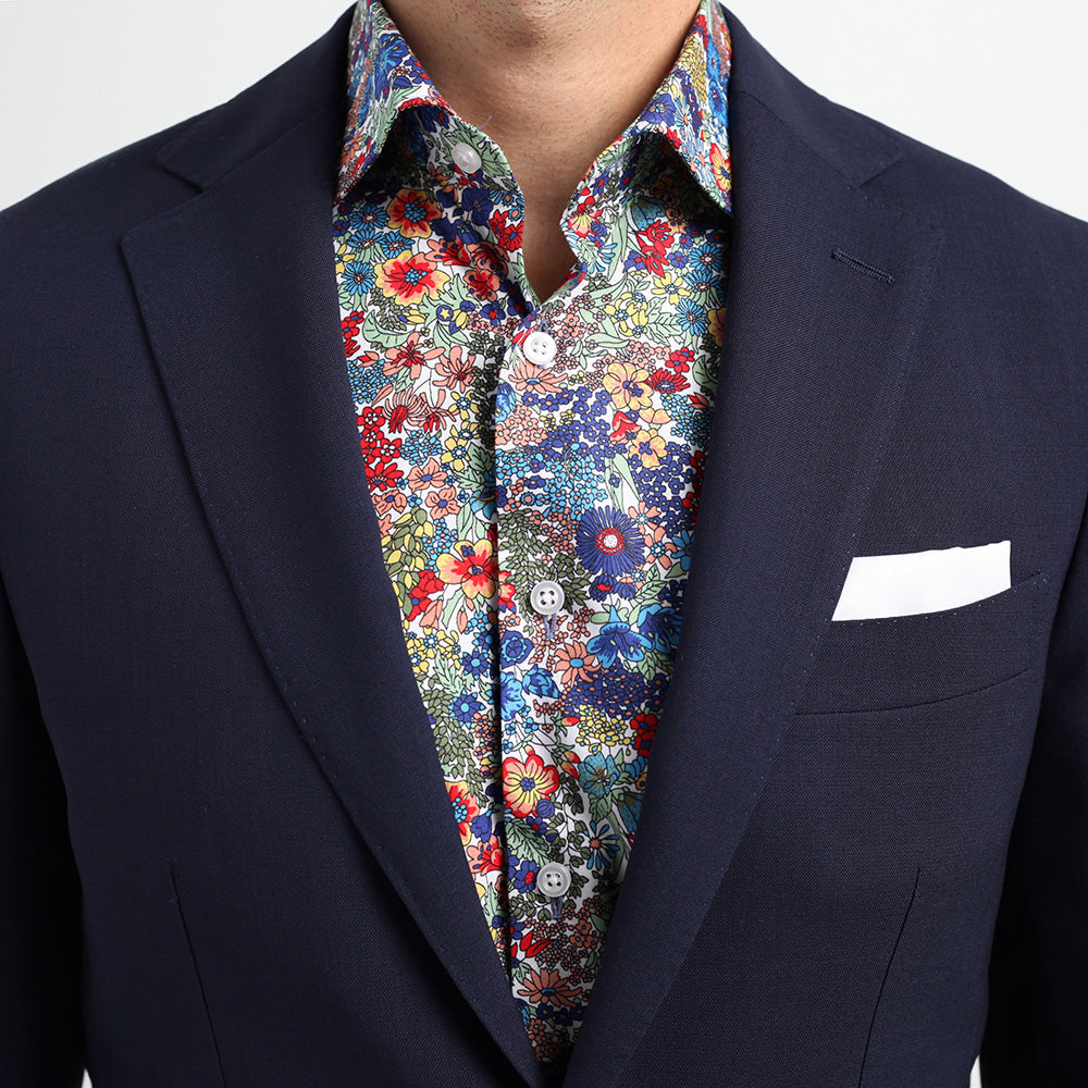 floral dress shirt suit Albini Navy Green and Rose Floral Print Shirt