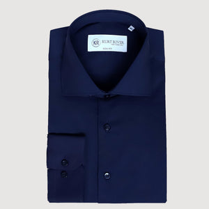 Navy Blue Natural Stretch Cotton Shirt Kurt River Navy Blue Natural Stretch Cotton Shirt Kurt River