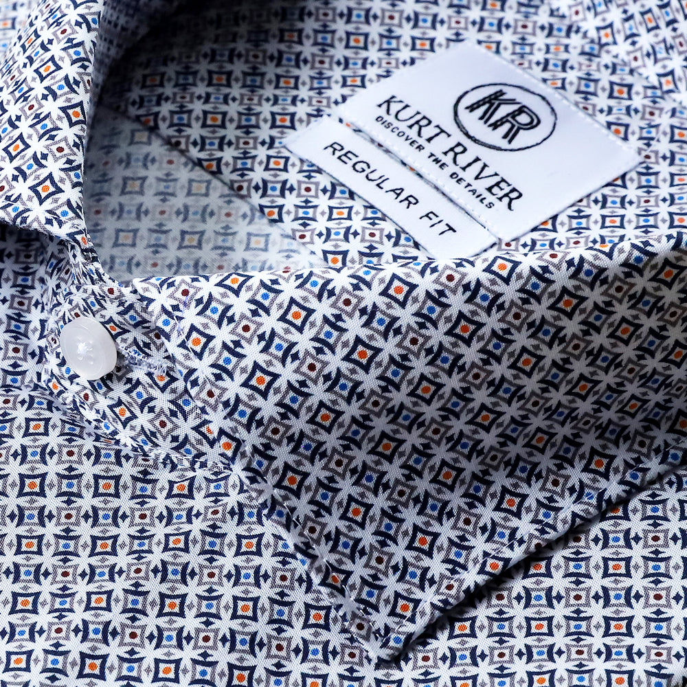 White Geometric Print Shirt