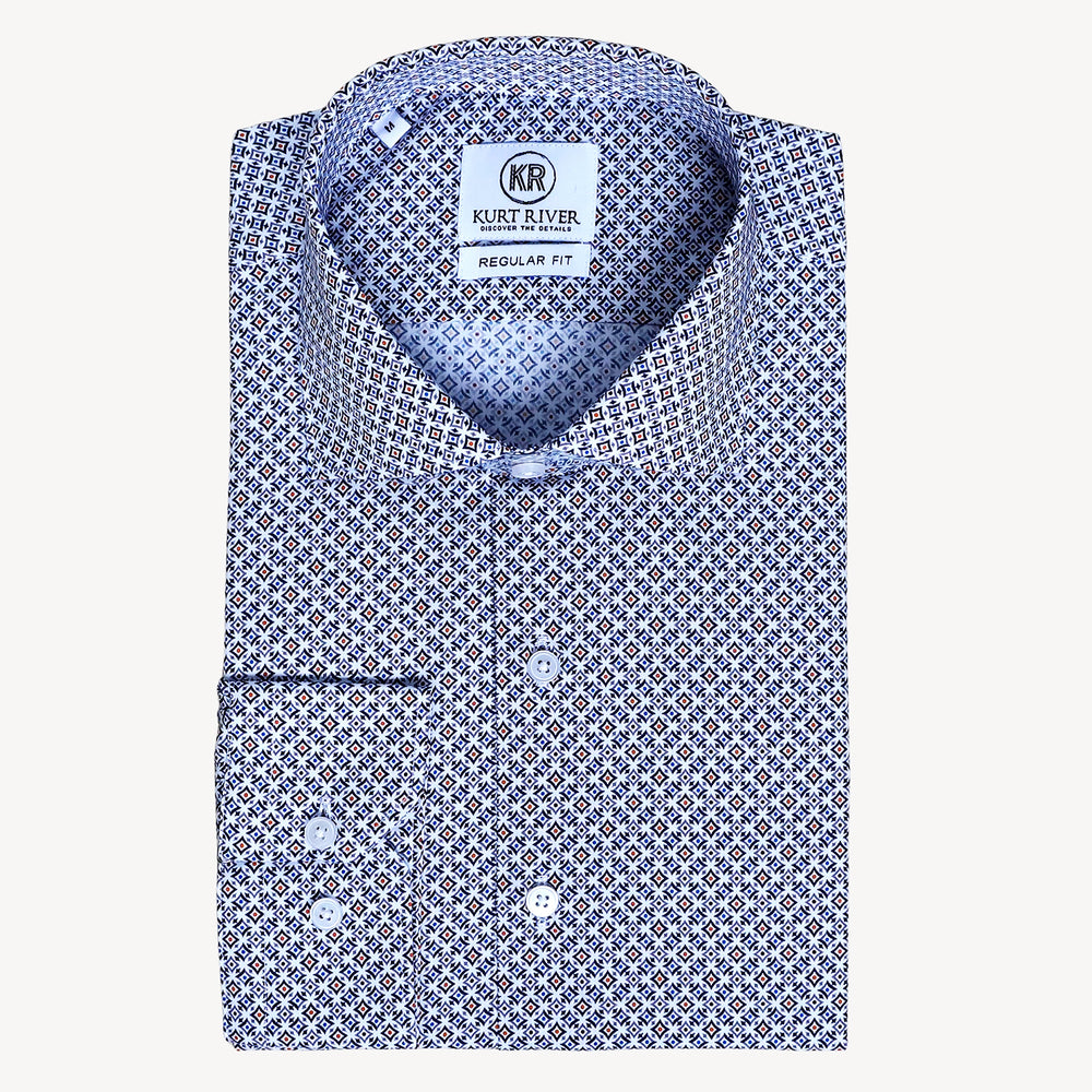 White Geometric Print Shirt