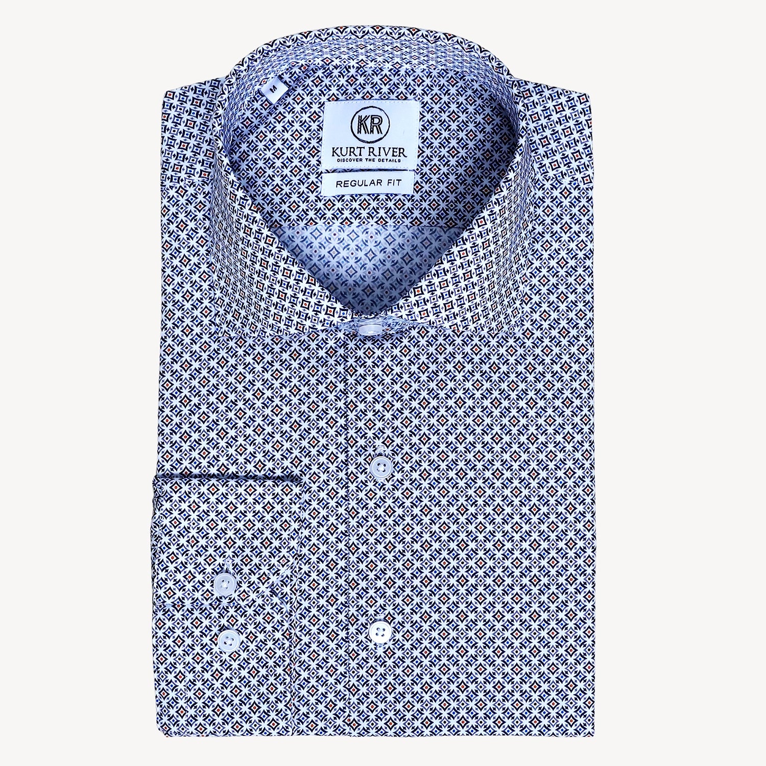 White Geometric Print Shirt