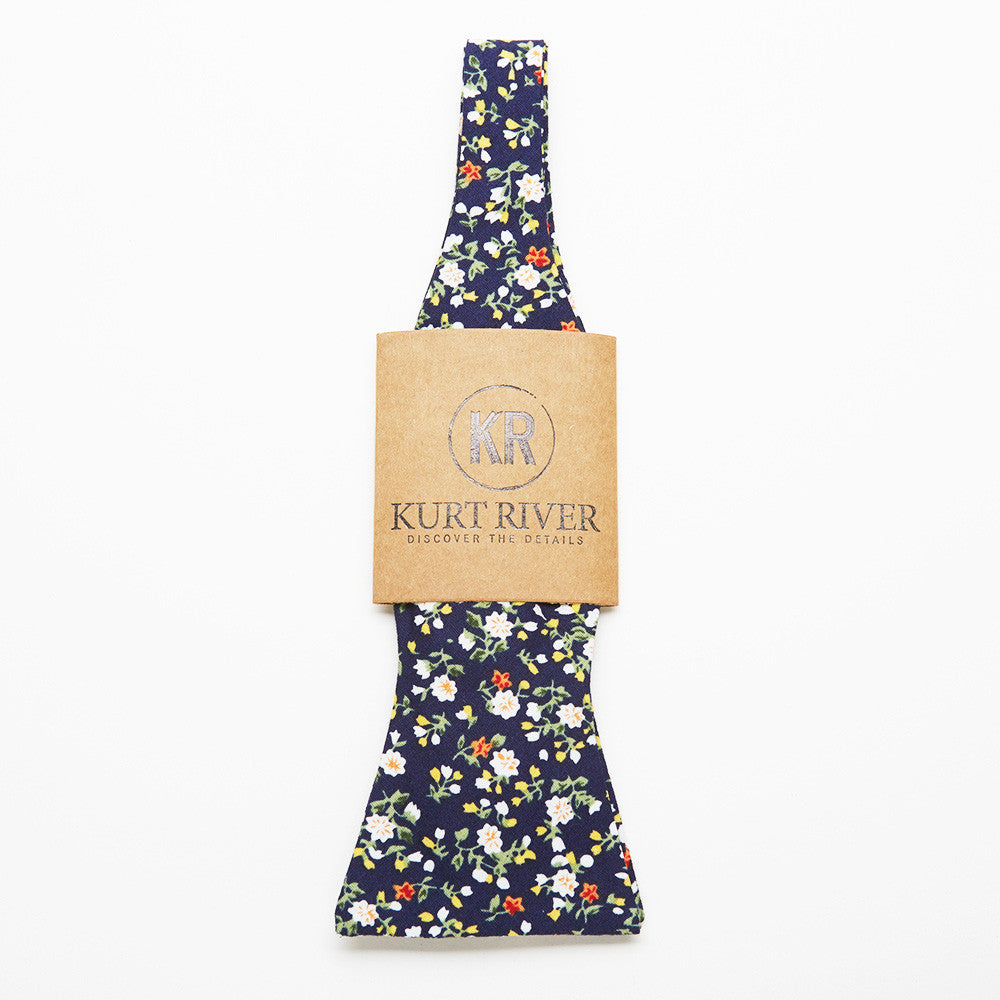 Navy Floral Bow Tie