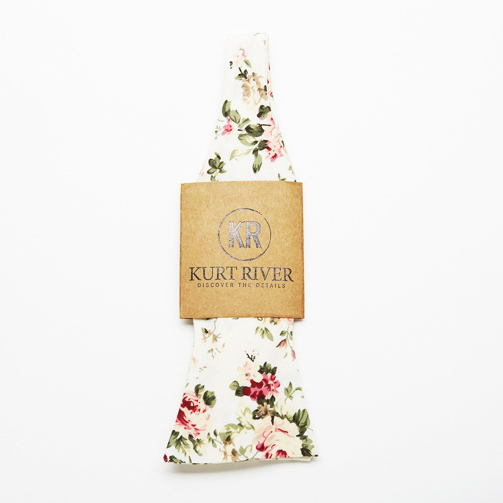 Cream Floral Bow Tie