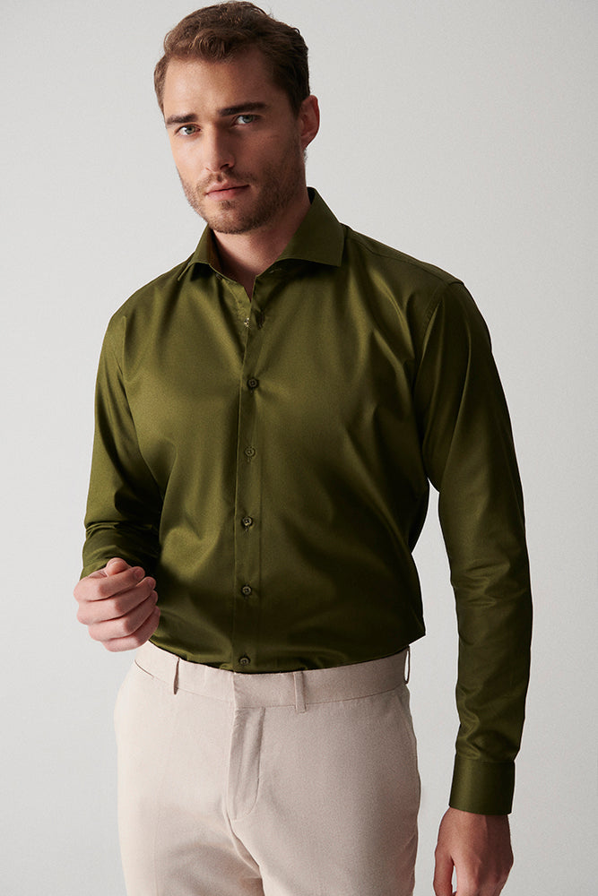 Green Natural Stretch Cotton Shirt