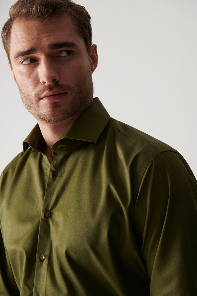 Green Natural Stretch Cotton Shirt