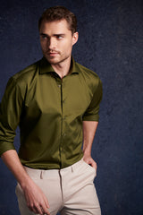 Green Natural Stretch Cotton Shirt