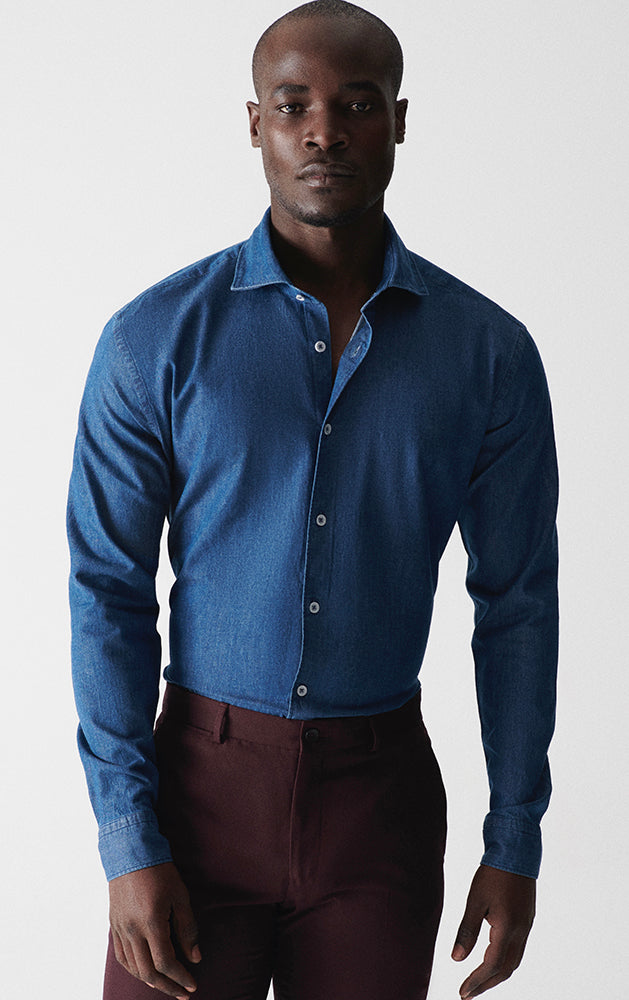 dark blue dress shirt with jeans Spruce Dark Indigo Washed Denim Shirt Dark Denim / M