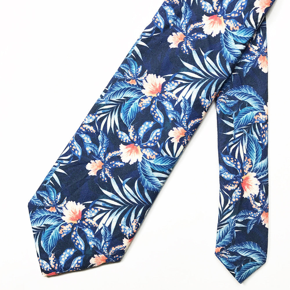 Orange Blue Floral Tie