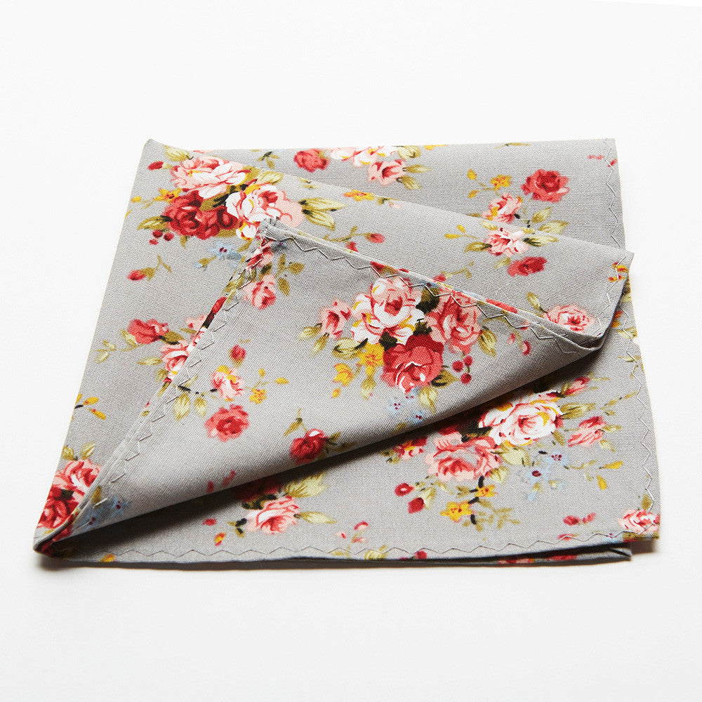 Grey Floral Pocket Square