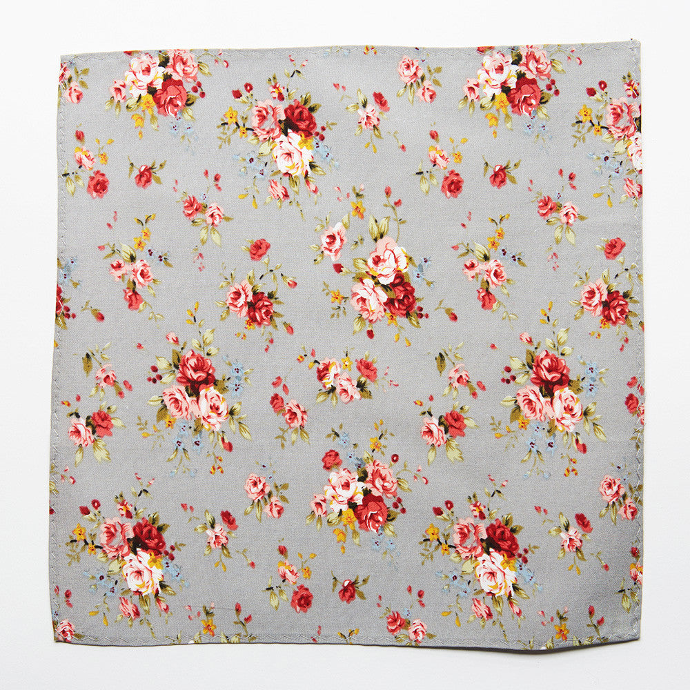 Grey Floral Pocket Square